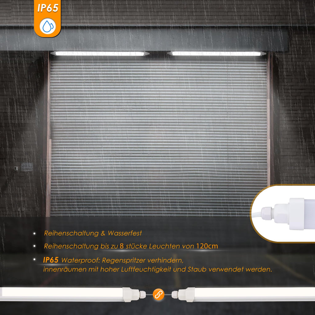 Влагоустойчива LED лампа Allesin 120 см, 30 W, 3600 lm LED тръба, студено бяла 6500 K,