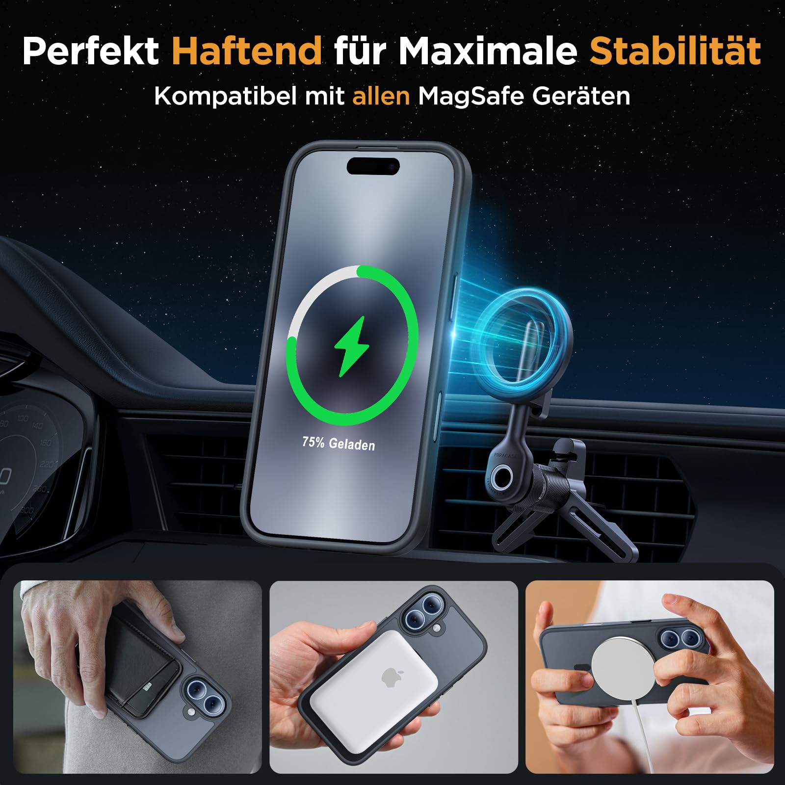 iPhone 17 Hülle – MagSafe, Gehärtetes Glas, Militärstandard, Stossfest, Mattschwarz, 6,3 Zoll