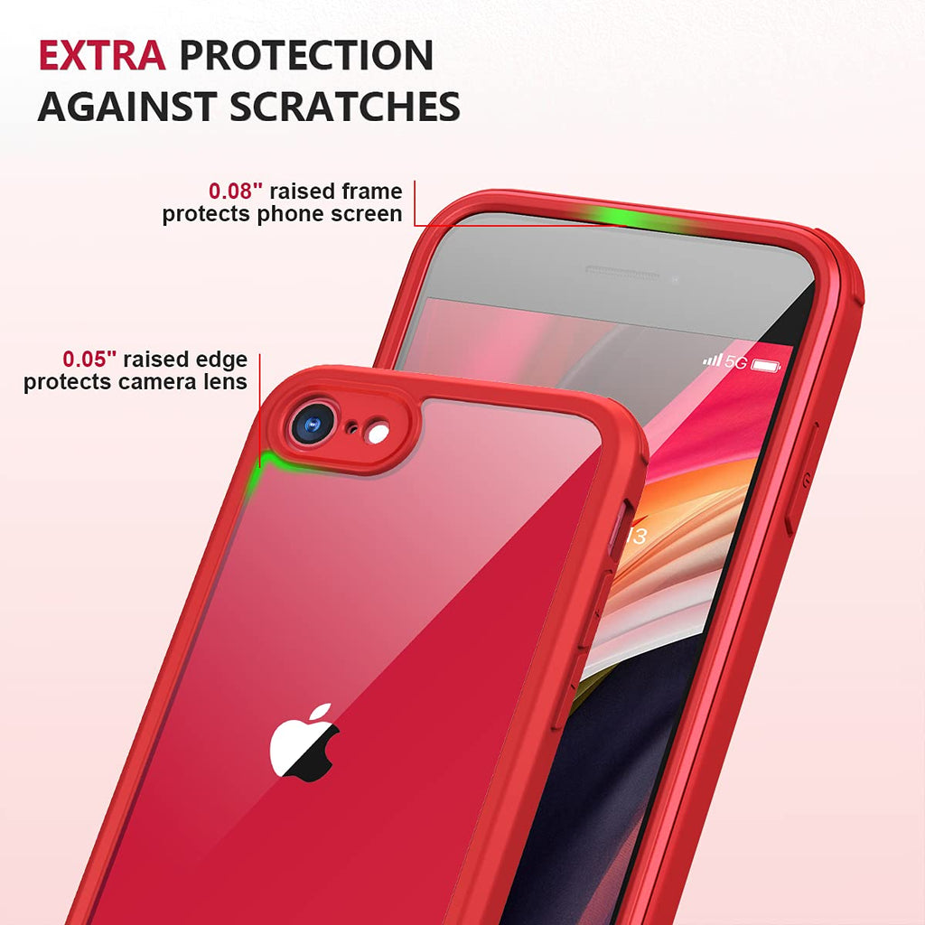 Miracase 360-Grad-Hülle – iPhone SE 2022/2020/8, Displayschutzfolie, Rot