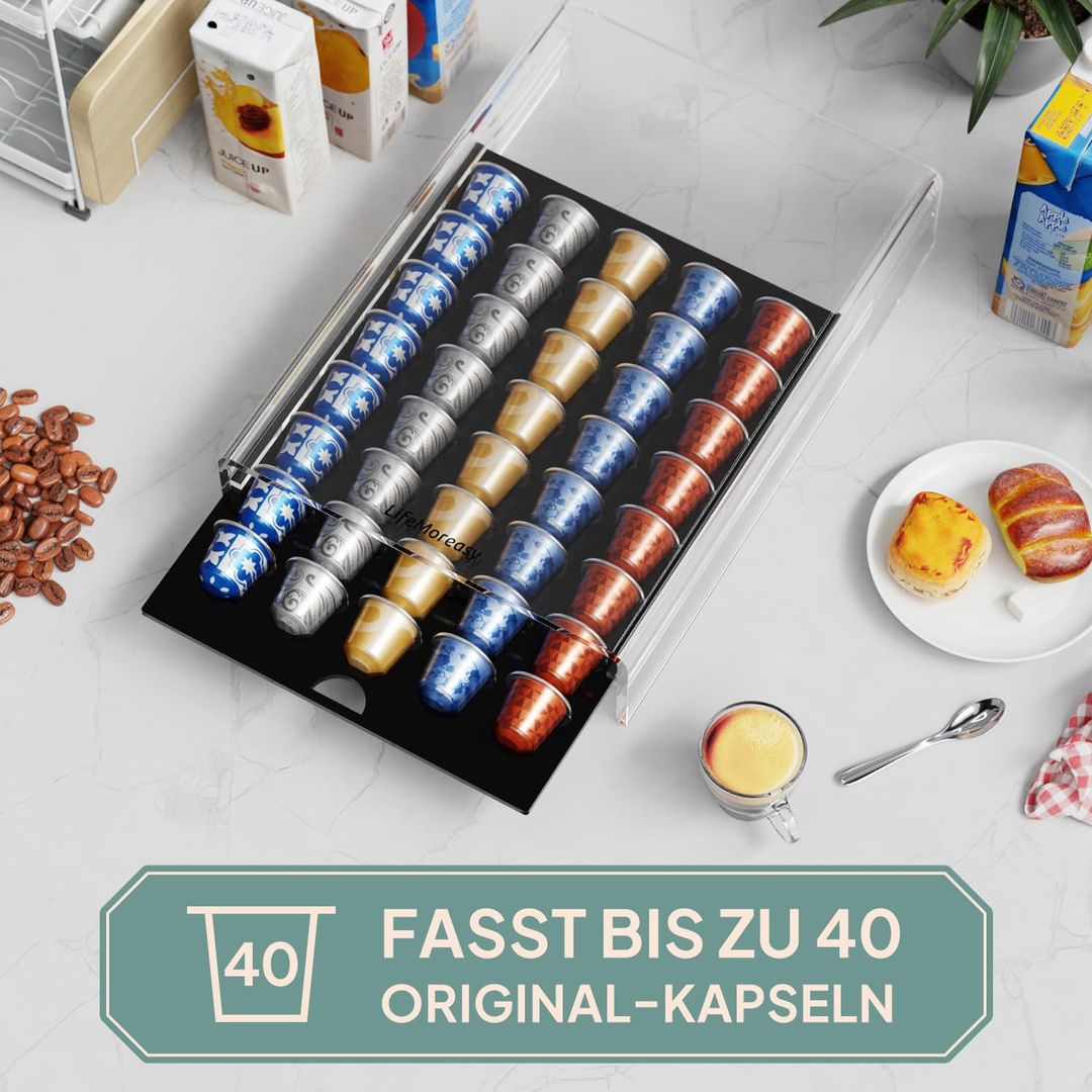 Kapselhalter fuer Nespresso – Transparente Kaffeelagerbox fuer 40 Kapseln