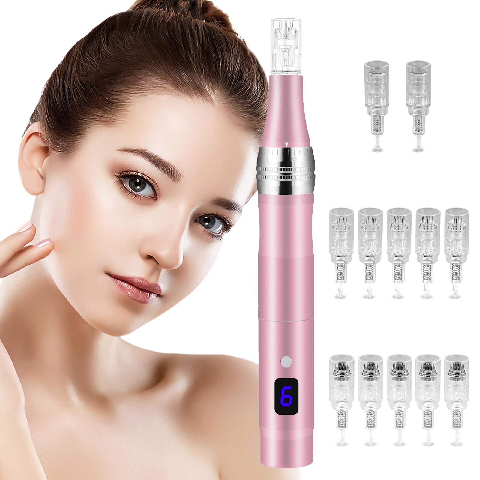Vicloon Elektrischer Microneedling Pen – LCD-Display, 5 Stufen, Pink