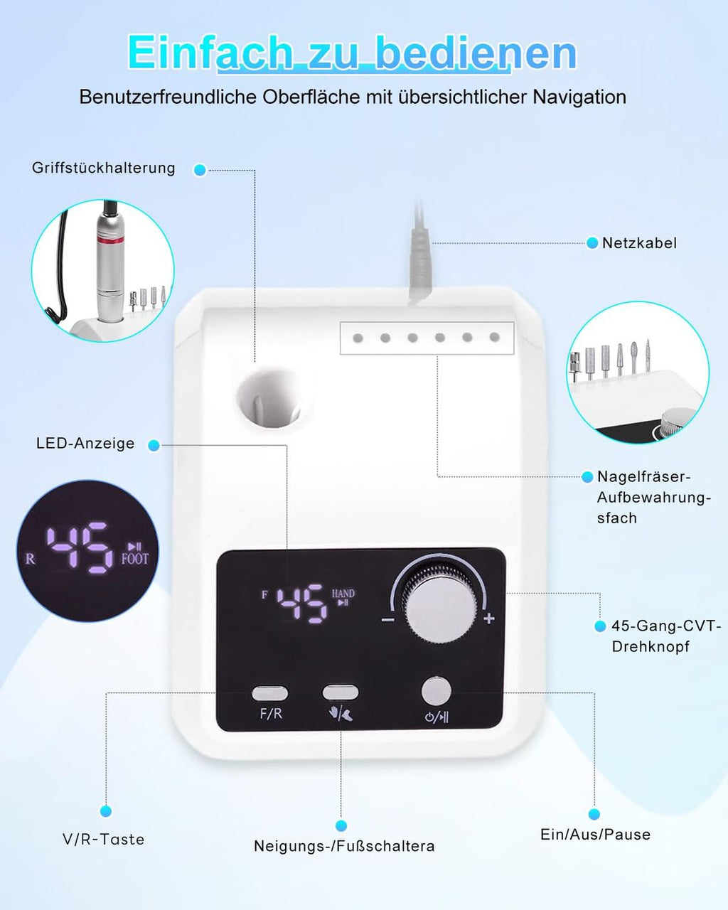 Elektrische Nagelfräse Profi – 45.000 U/min