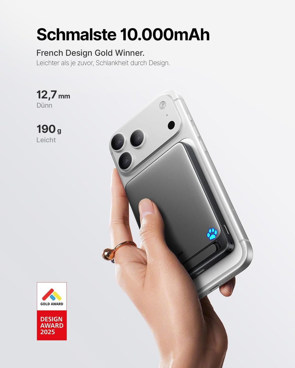 INIU magnetische Powerbank, 10.000 mAh, Qi2 bis 15 W und USB-C bis 45 W
