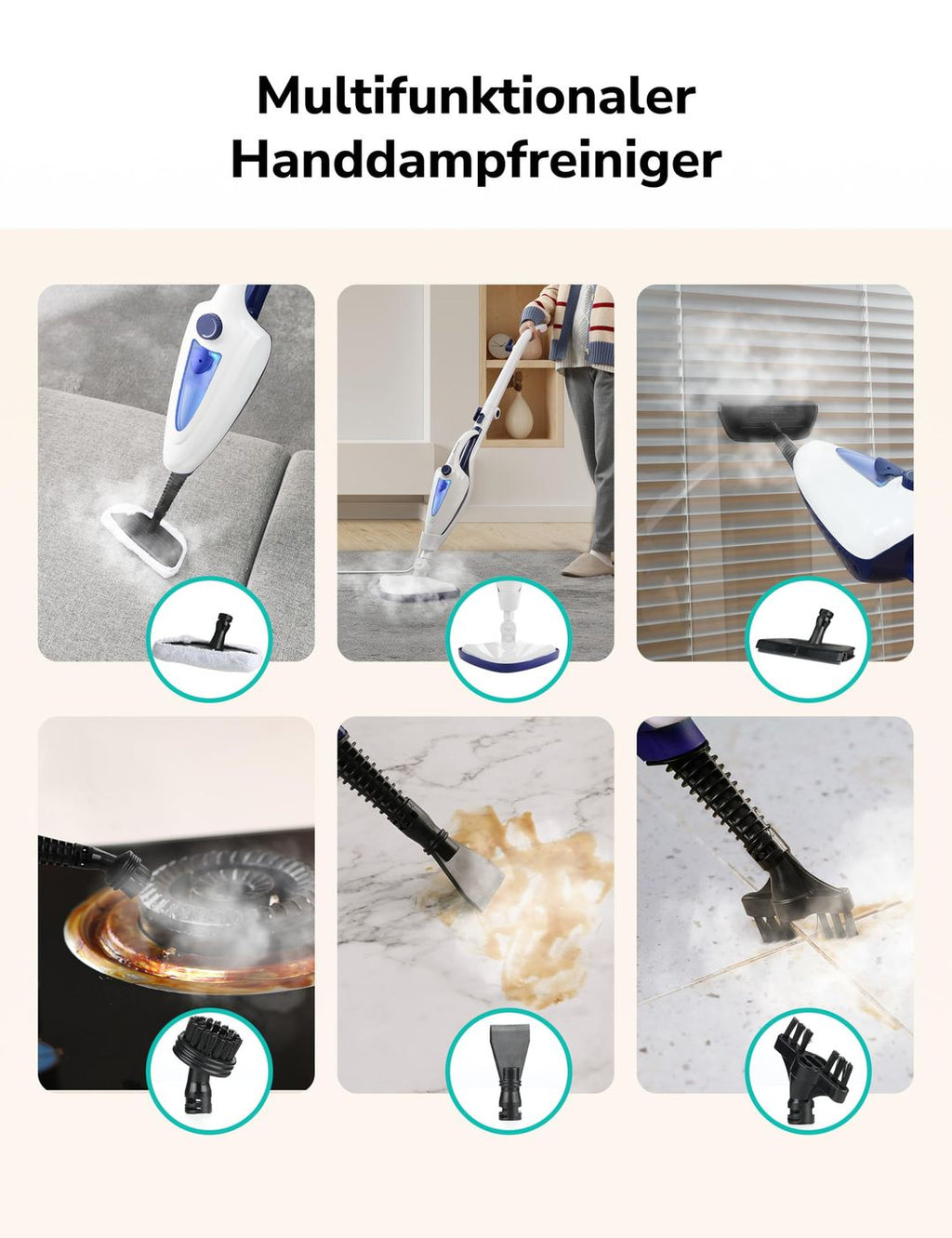 12-in-1 Dampfreiniger mit Handgerät und Dampfmopp, 1500 W