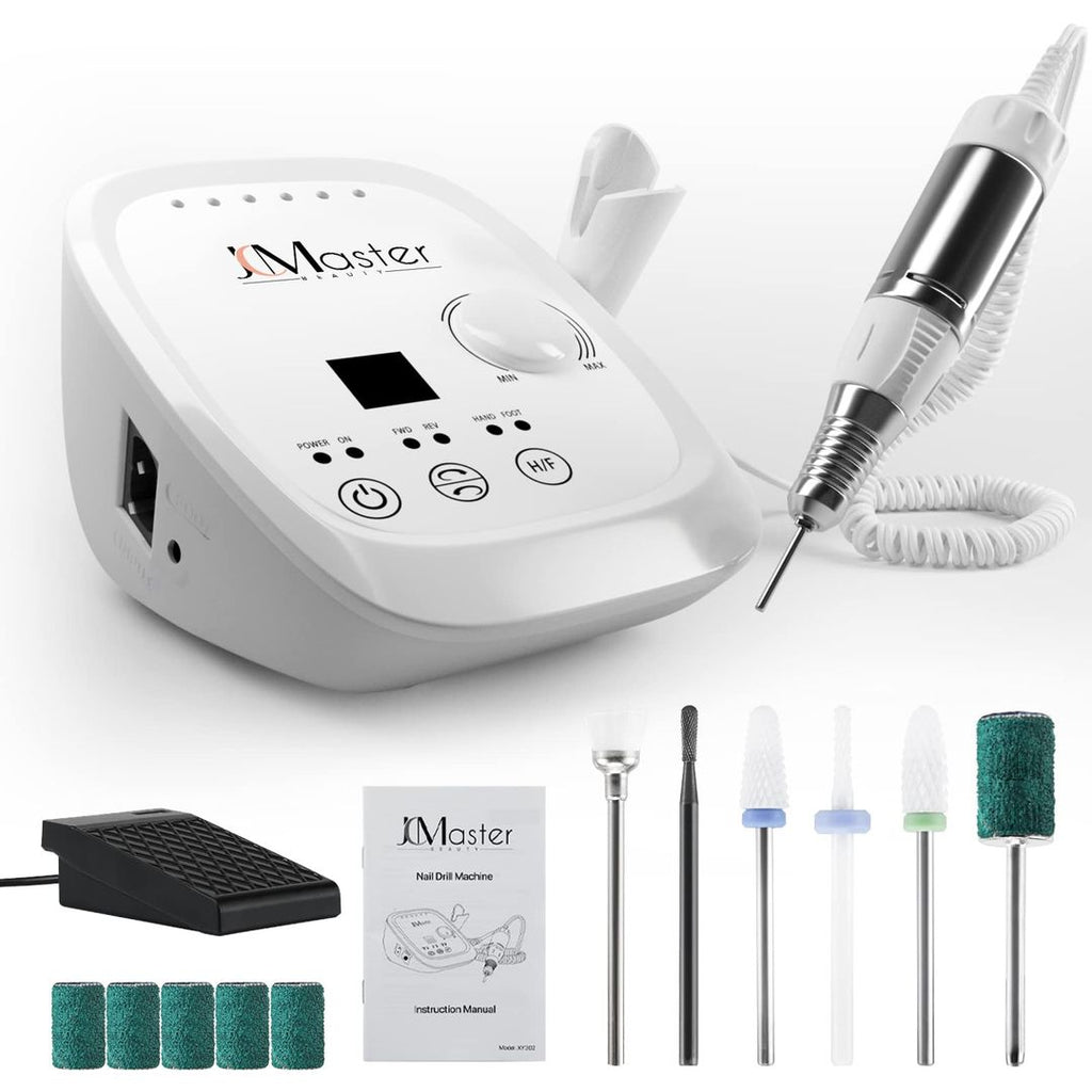 JCMaster Professionelle Nagelbohrmaschine – Elektrisch, Mit Fusspedal, Weiss