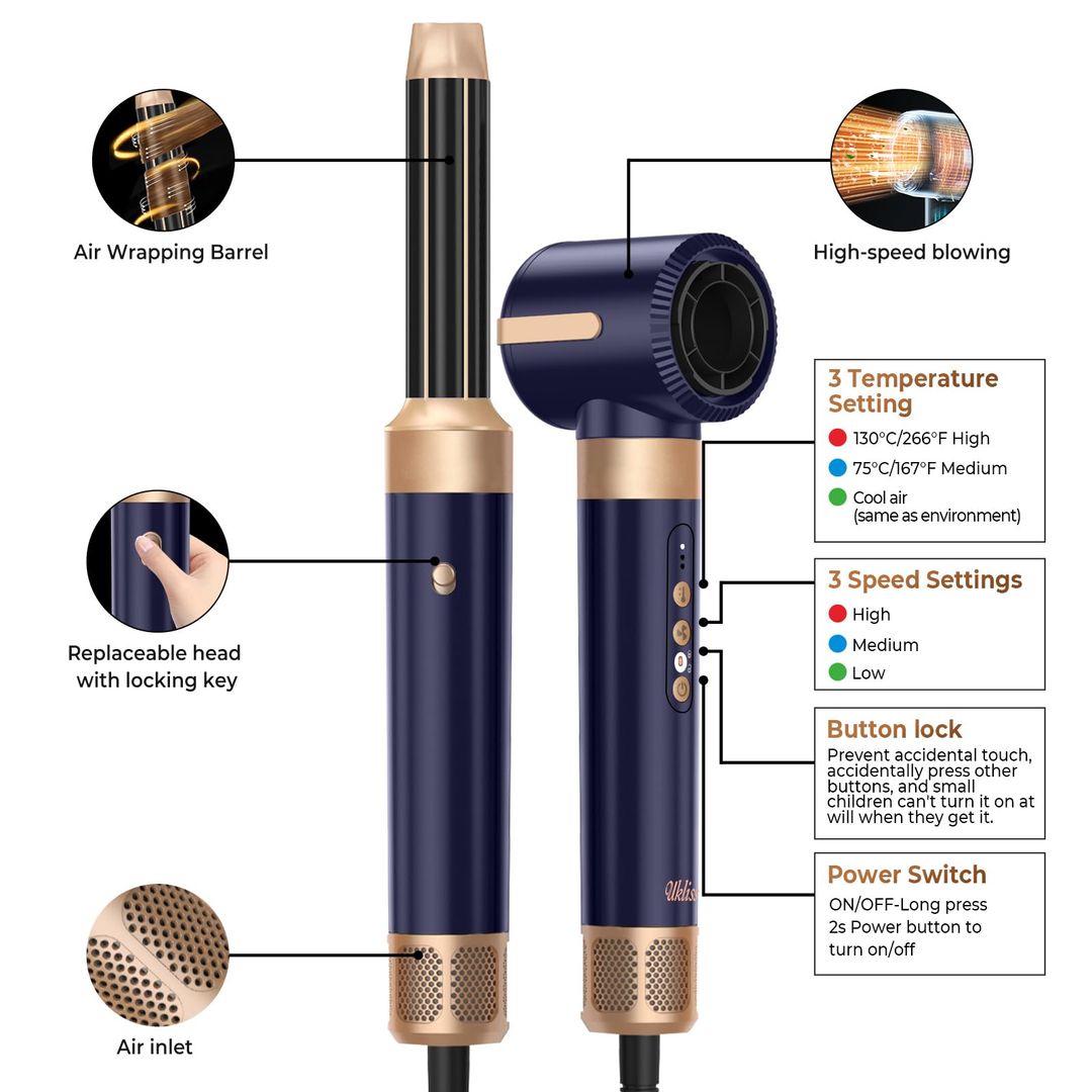 7-in-1 Airstyler mit 1400 W, Diffusor und 30-mm-Luftlockenbürste
