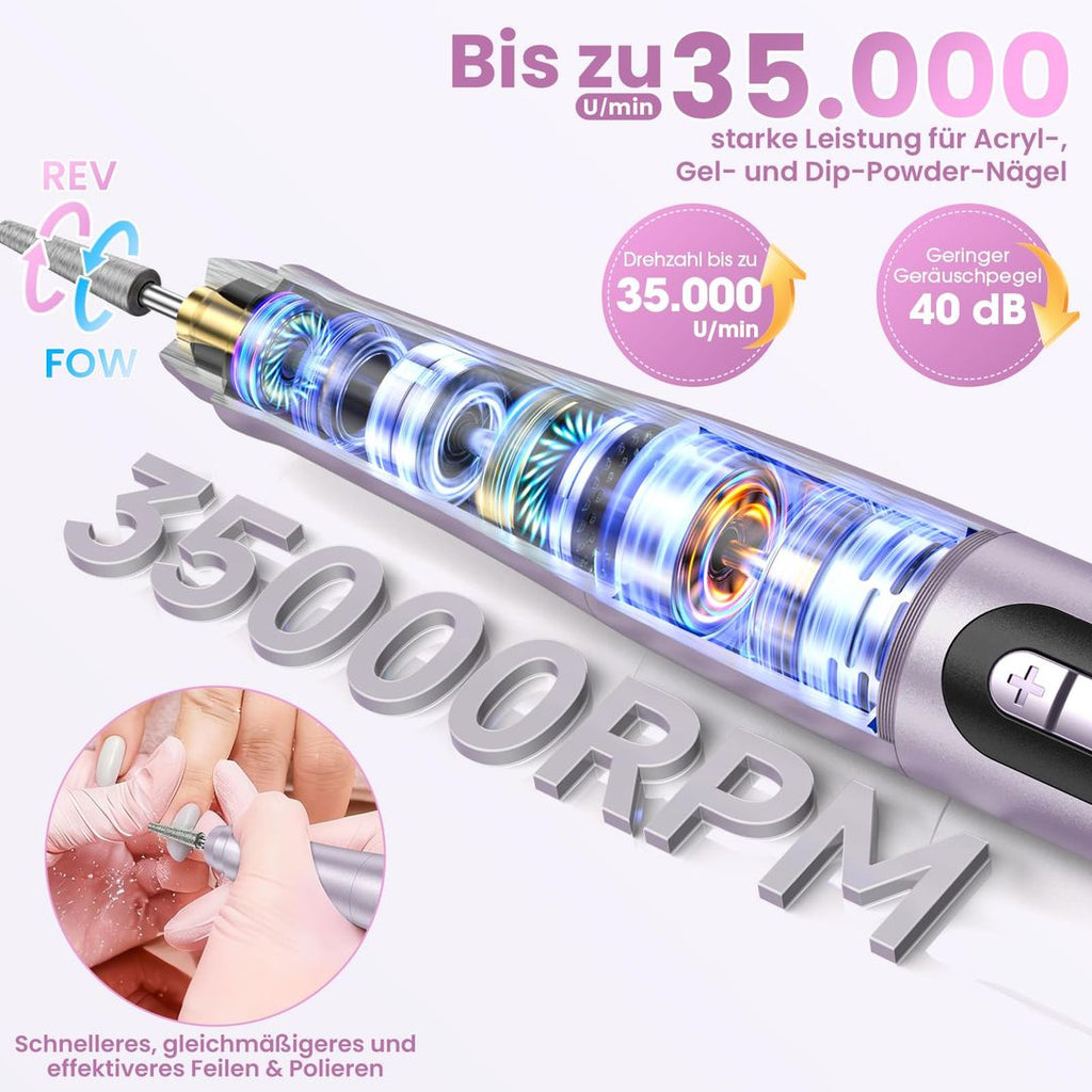 Elektrische Nagelfräse Kabellos – 35.000 U/min, Wiederaufladbar, Roségold