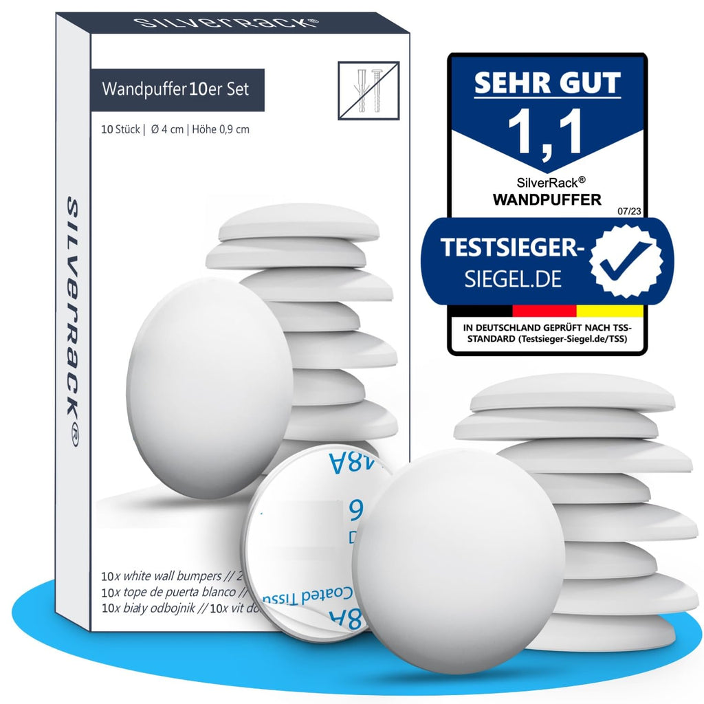 SilverRack Türstopper für die Wand [10er-Pack] – Selbstklebend, Weiß, Silikon, 07 Zubehör, Türstopper, Türschutz für Zimmertüren