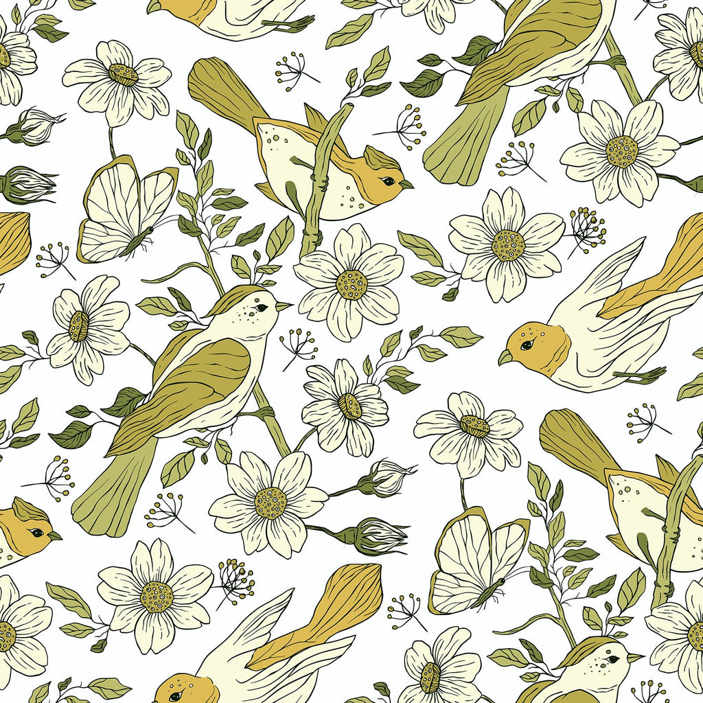 VaryPaper Selbstklebende Tapete Vogel und Blumen – Vintage Klebefolie Beige 44,5 x 200 cm