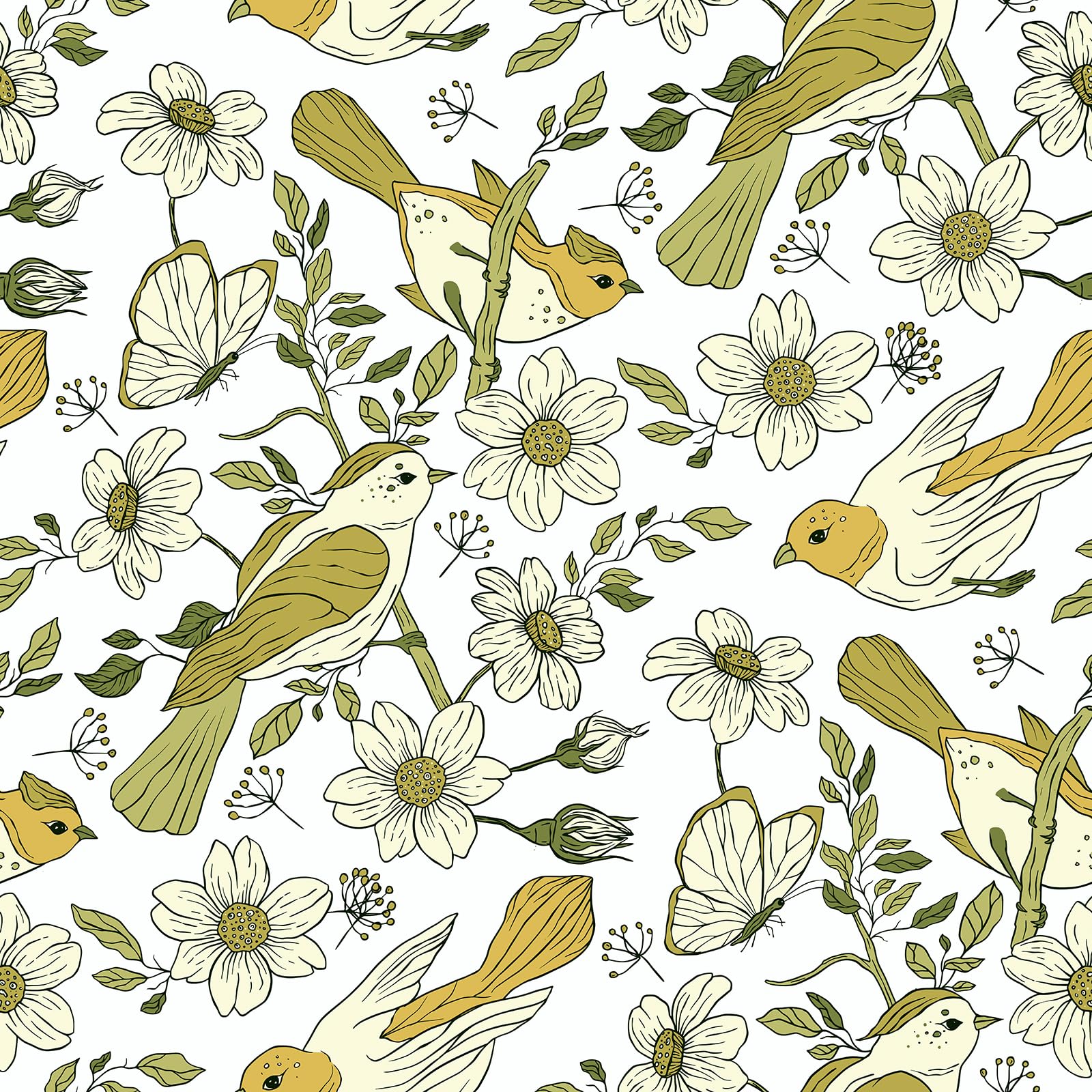 VaryPaper Selbstklebende Tapete Vogel und Blumen – Vintage Klebefolie Beige 44,5 x 200 cm