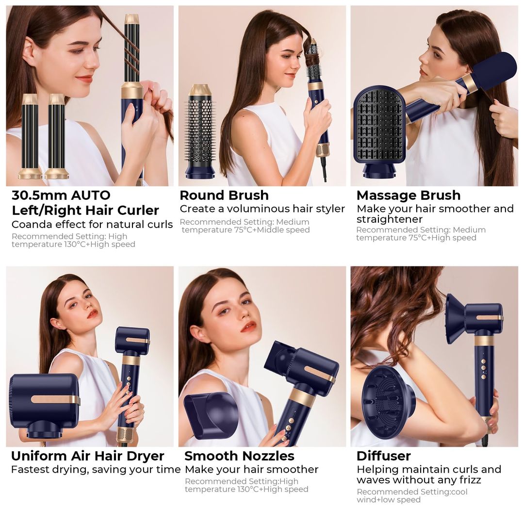 7-in-1 Airstyler mit 1400 W, Diffusor und 30-mm-Luftlockenbürste