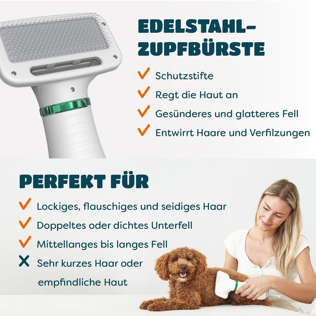 Hundehaartrockner | 2-in-1 Haartrockner mit Bürste