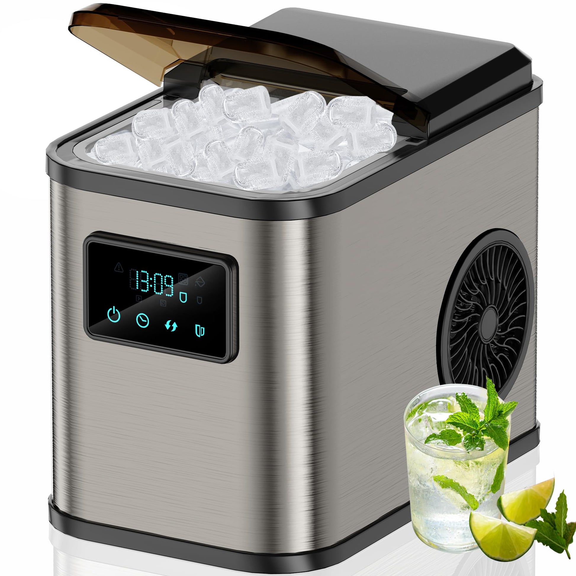 Edelstahl-Eiswürfelmaschine mit LED-Anzeige