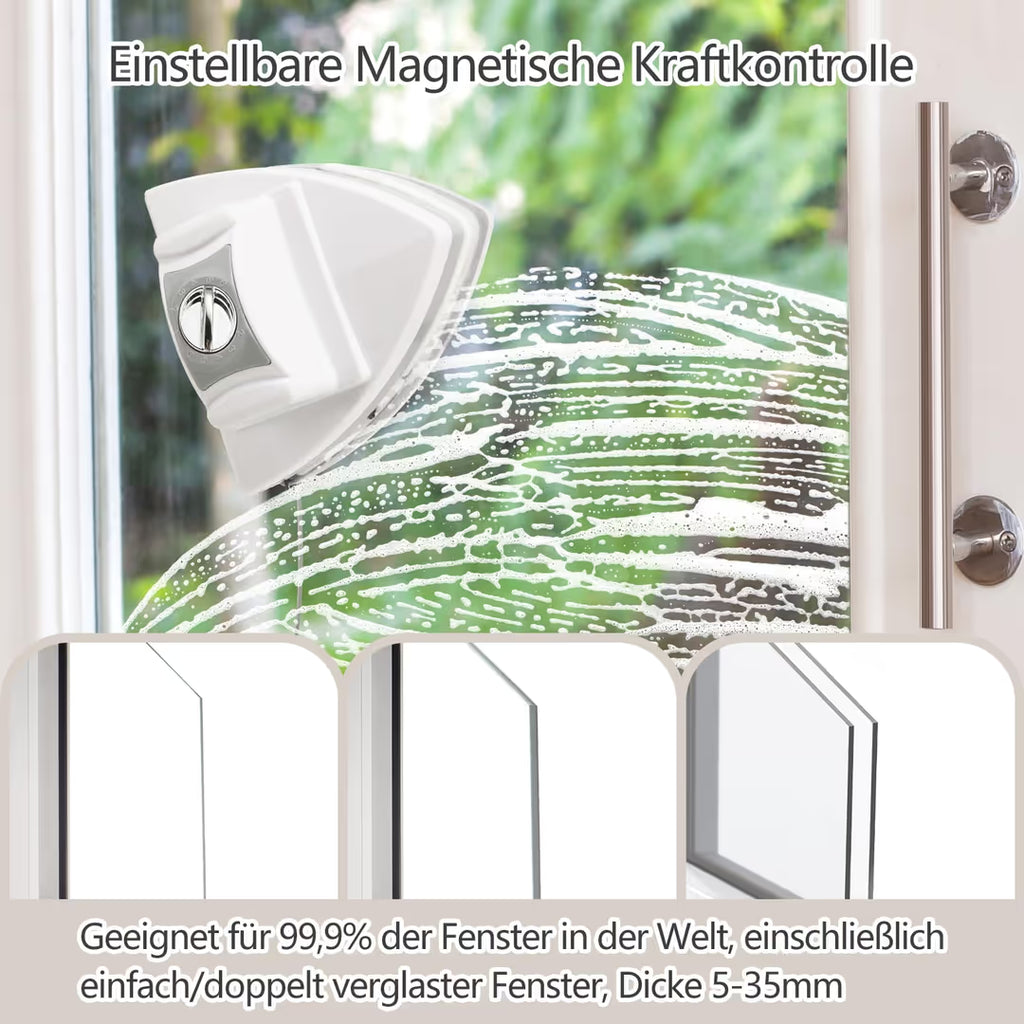 Magnetischer Fensterreiniger – Verstellbar, 5-35mm Glasdicke, Doppelseitige Bürste, Grün