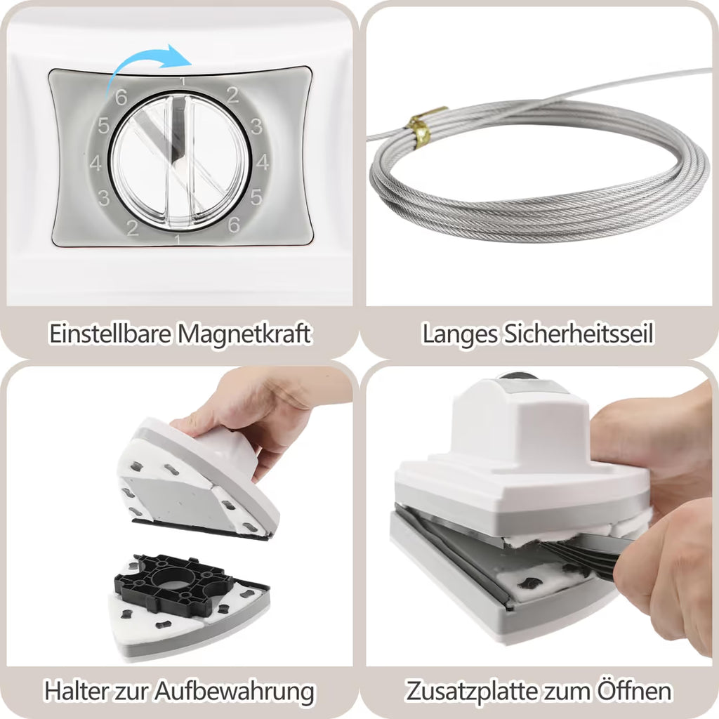 Magnetischer Fensterreiniger – Verstellbar, 5-35mm Glasdicke, Doppelseitige Bürste, Grün