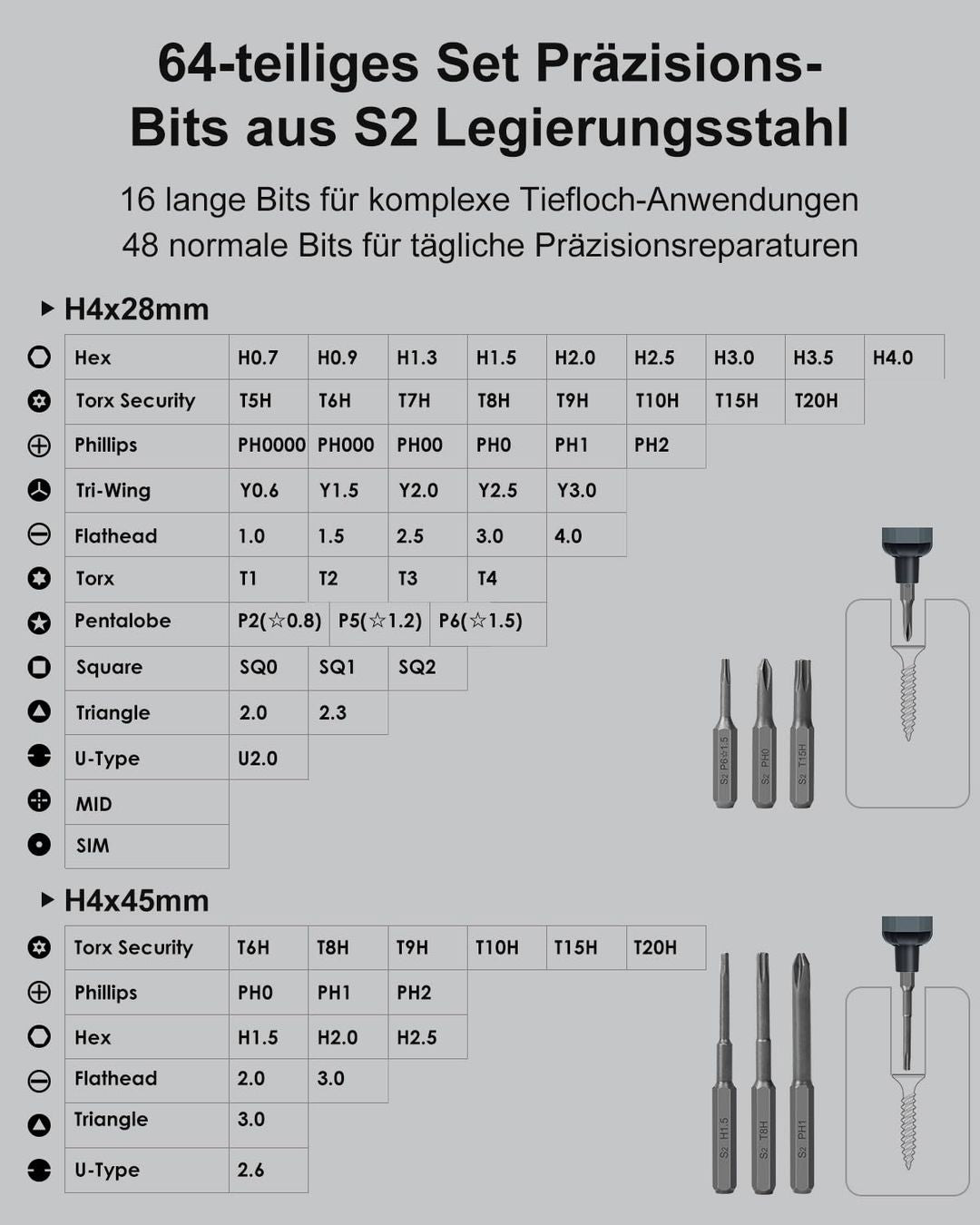 Mini-Elektroschraubendreher-Set 70-in-1 – 64 Bits, 5 Drehmomente, 4 LED, Kabellos