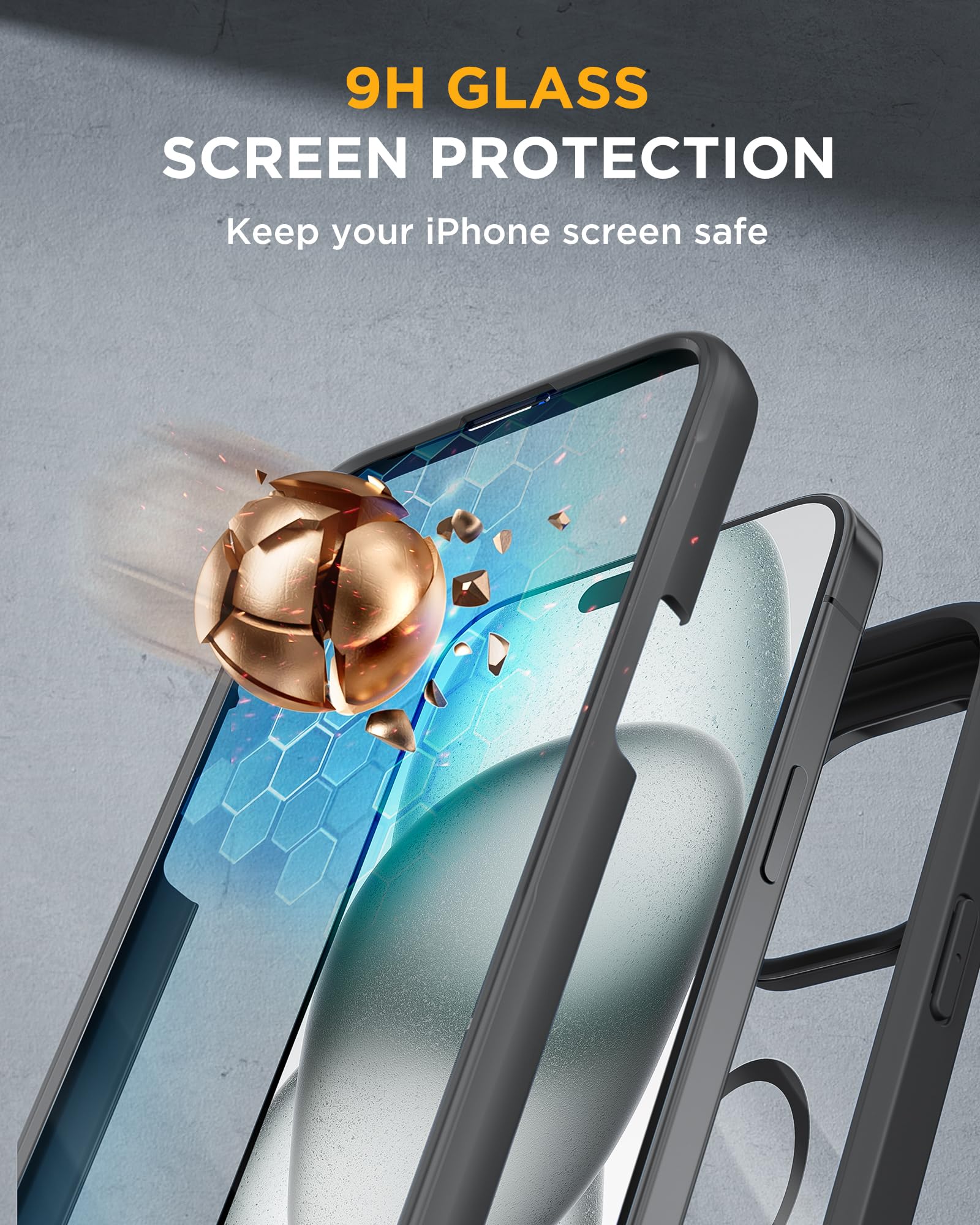 Miracase 360-Grad-Hülle – iPhone 15, MagSafe, Glasschutz, Schwarz, 6,1 Zoll