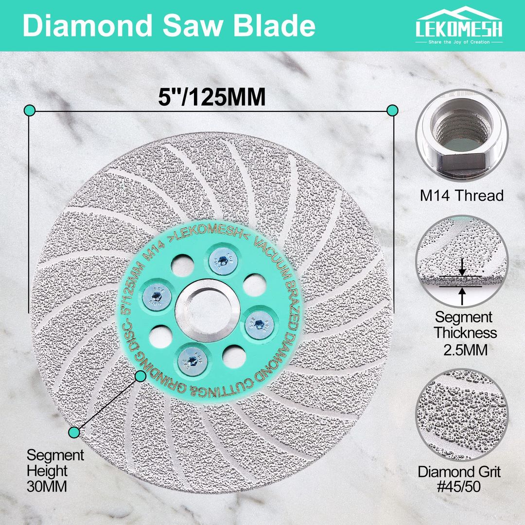 LEKOMESH Diamant-Trennscheibe 125 mm, M14, zum Schneiden und Schleifen