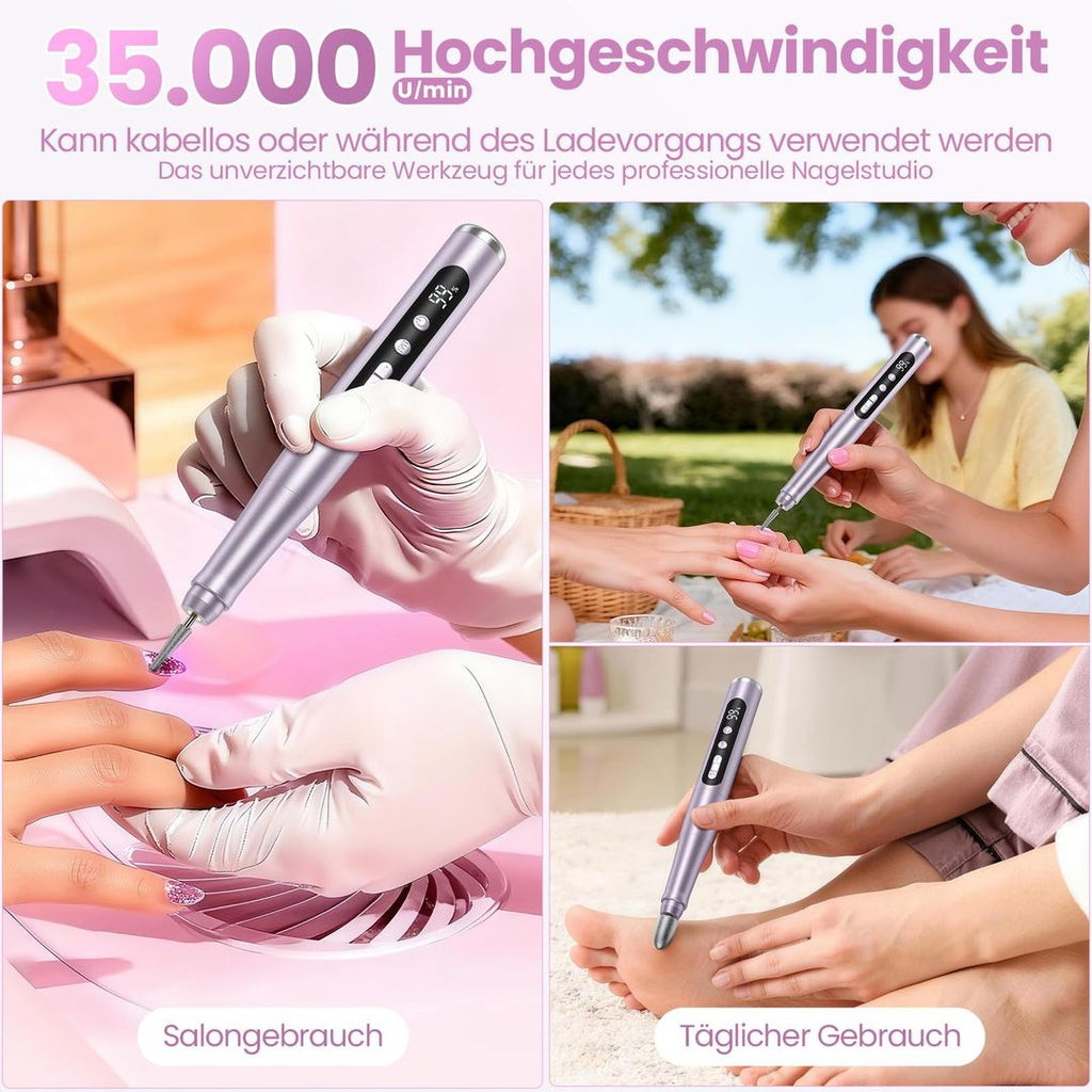 Elektrische Nagelfräse Kabellos – 35.000 U/min, Wiederaufladbar, Roségold