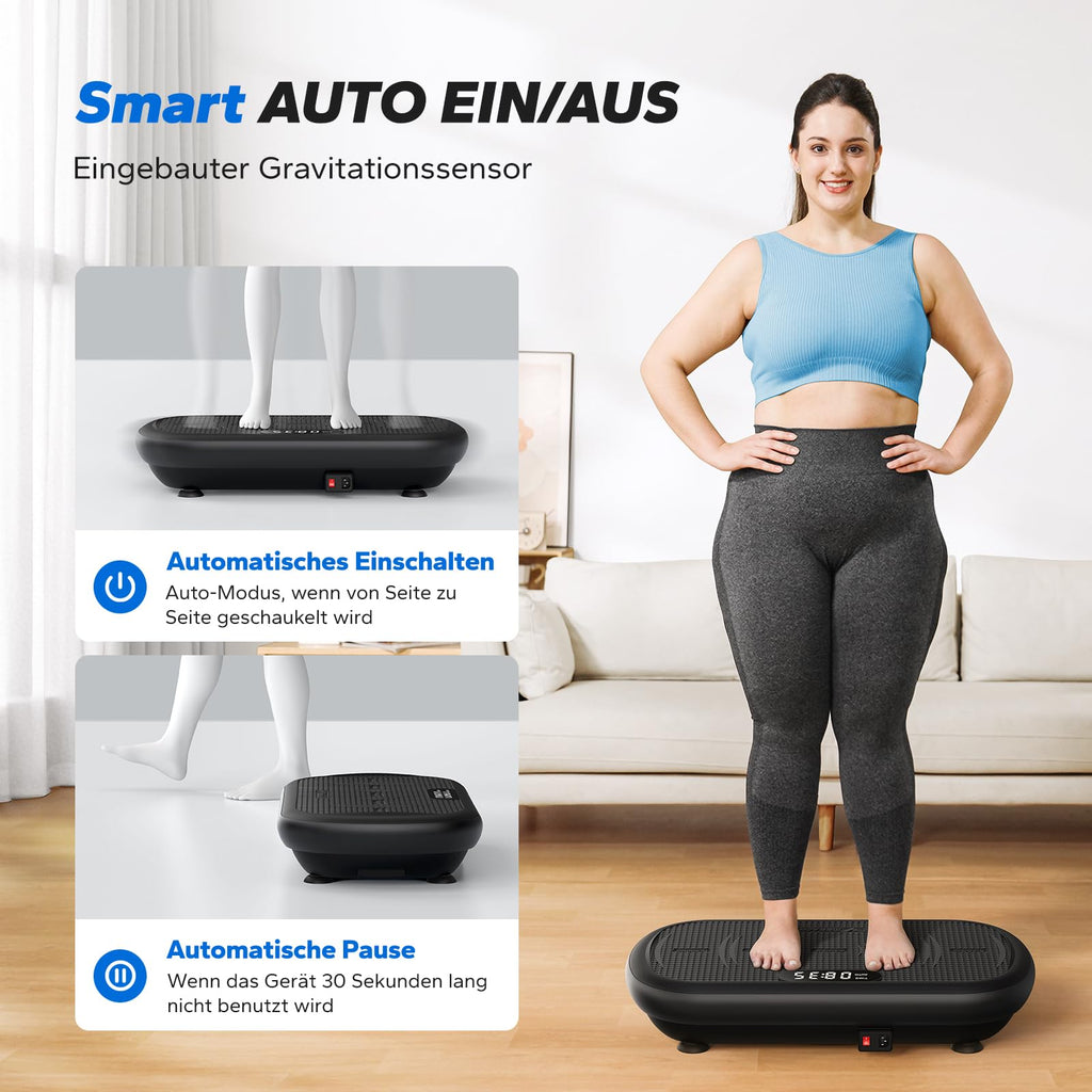 Vibrationsplatte 13mm Amplitude – 200kg Tragkraft, Bluetooth-Lautsprecher, Schwarz