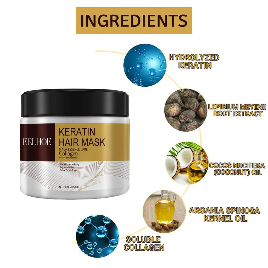 Keratin-Haarmaske – 100 g, Collagen, Tiefenreparatur, Arganöl, Für Geschädigtes Haar