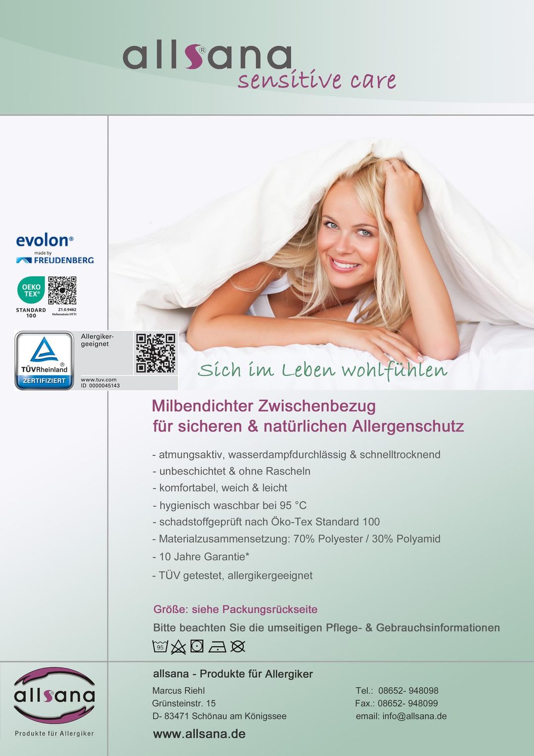 Allsana Allergie Matratzenbezug – Anti-Milben Schutz, 90x200x16 cm