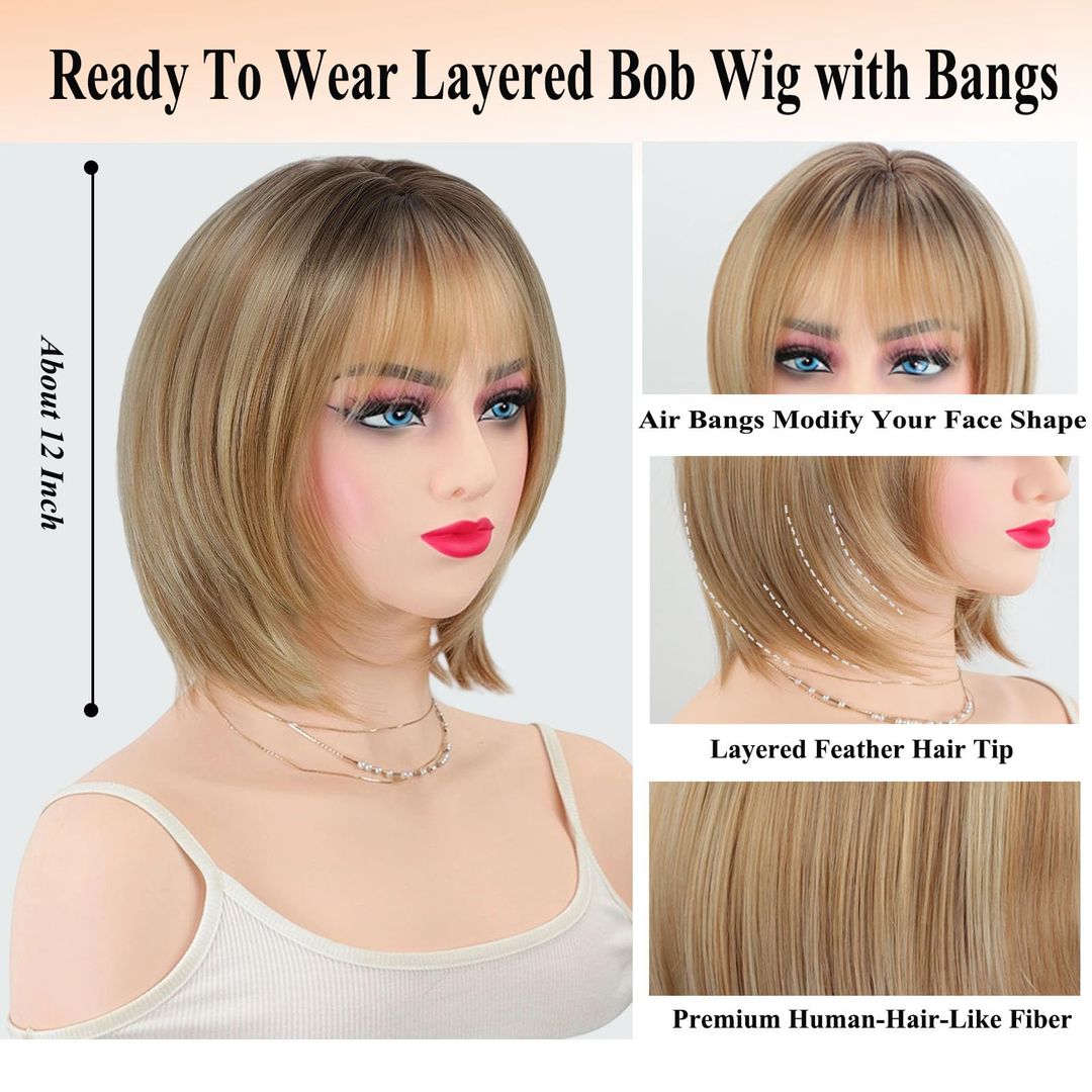 Bob-Perücke mit Pony-Ombre-Blond