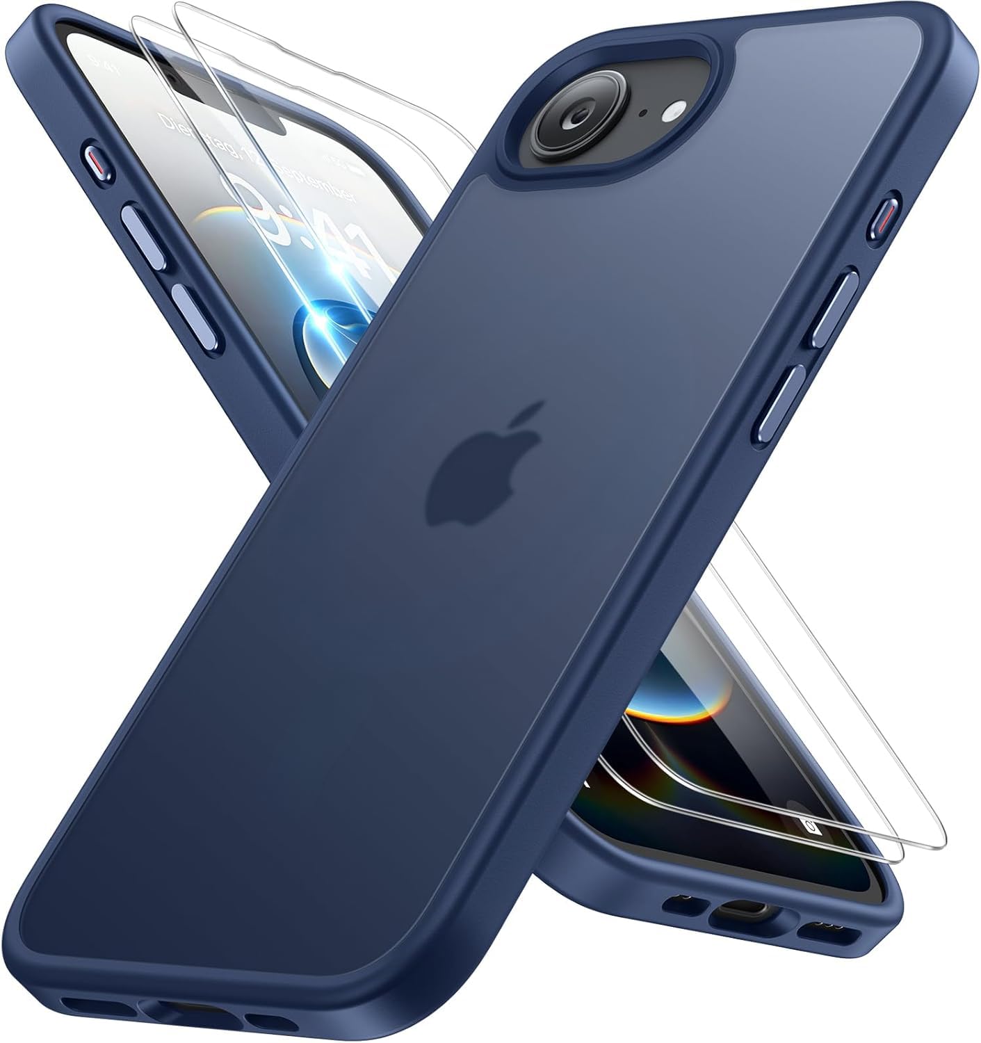 Miracase Hülle für iPhone 16e mit 2 Displayschutzfolien, 360°-Airbags, Militärstandard-Schutz – Mattblau, 6,1 Zoll