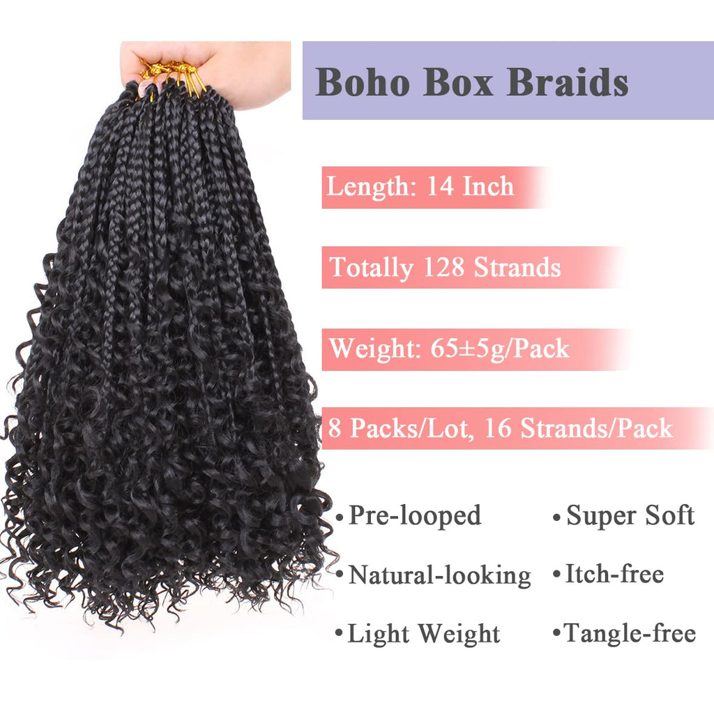 Bohemian Box Braids – 10 Zoll, Vorgefertigt, 1B#, 8 Packungen, Haarverlängerungen