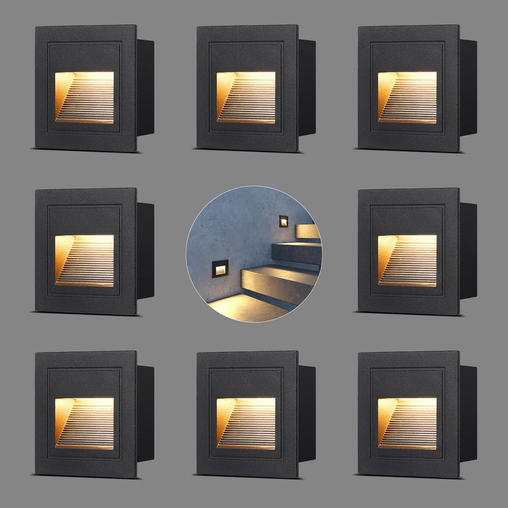 LED-Treppenleuchten im 8er-Set, Schwarz, 3000 K, IP65