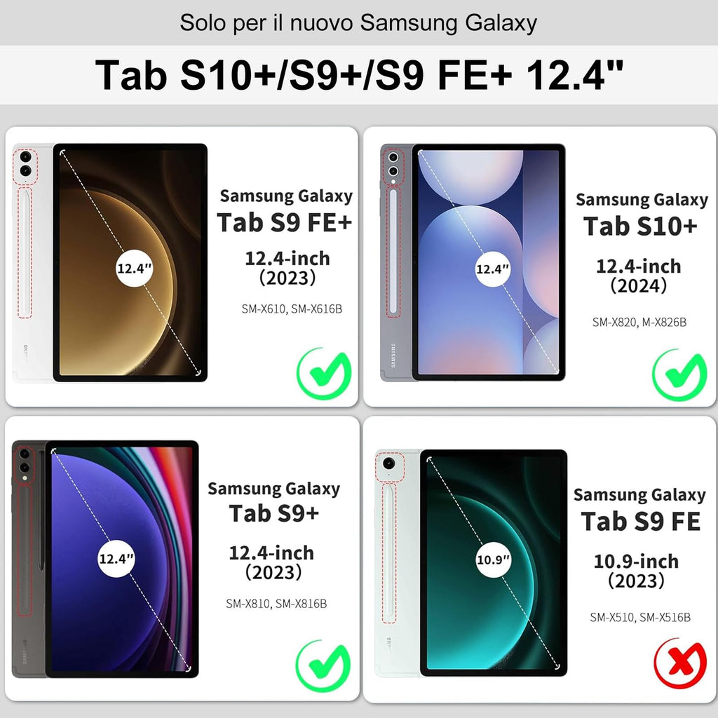 Bluetooth-Tastaturcover für Samsung Galaxy Tab S10 Plus/S9 FE Plus/S9 Plus
