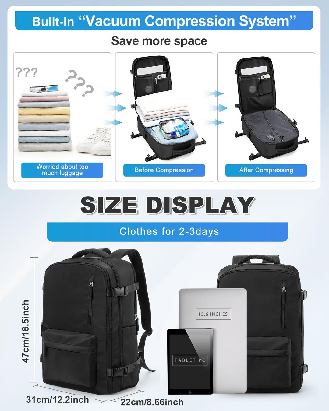 Reiserucksack Vakuumkompression