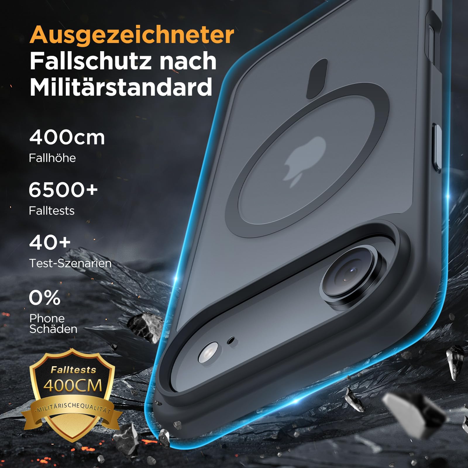 iPhone 17 Air Hülle – MagSafe, Militärstandard, Stossfest, Mattschwarz, 6,5 Zoll