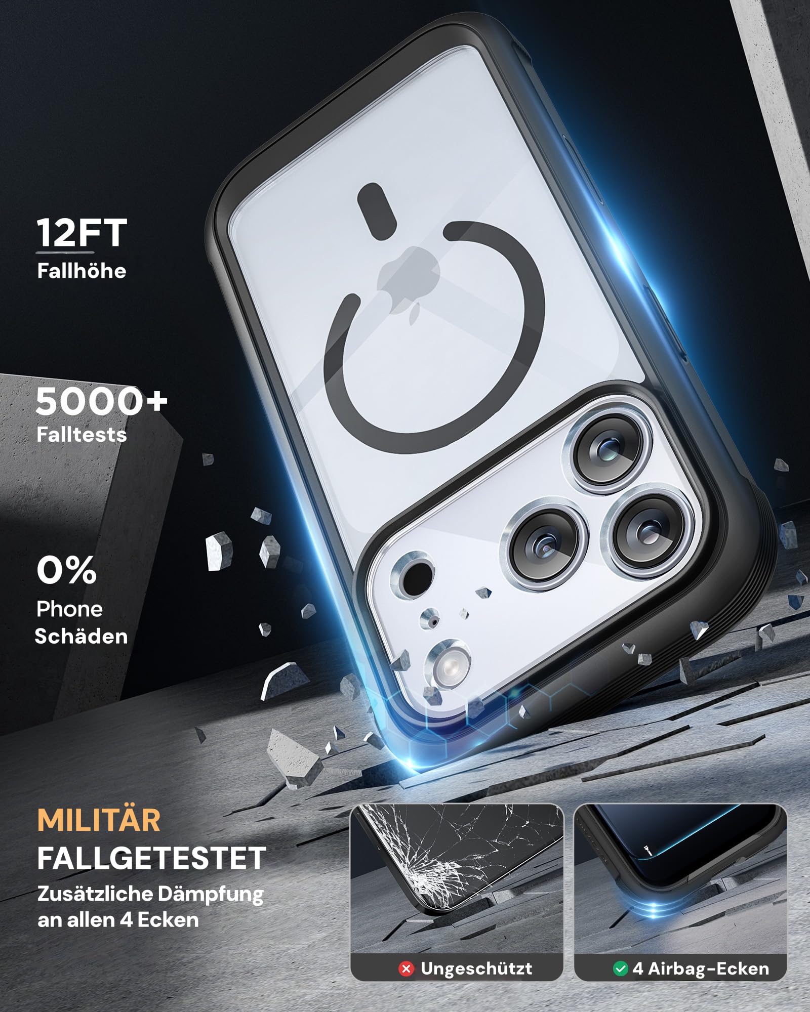 Miracase Hülle – iPhone 17 Pro Max, MagSafe, 360-Grad-Schutz, Schwarz