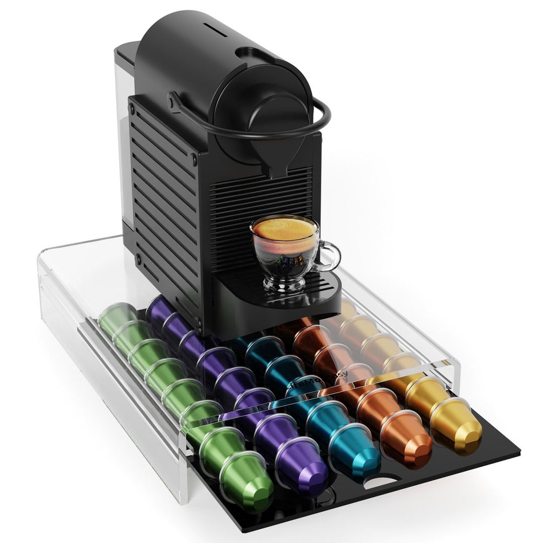 Kapselhalter fuer Nespresso – Transparente Kaffeelagerbox fuer 40 Kapseln