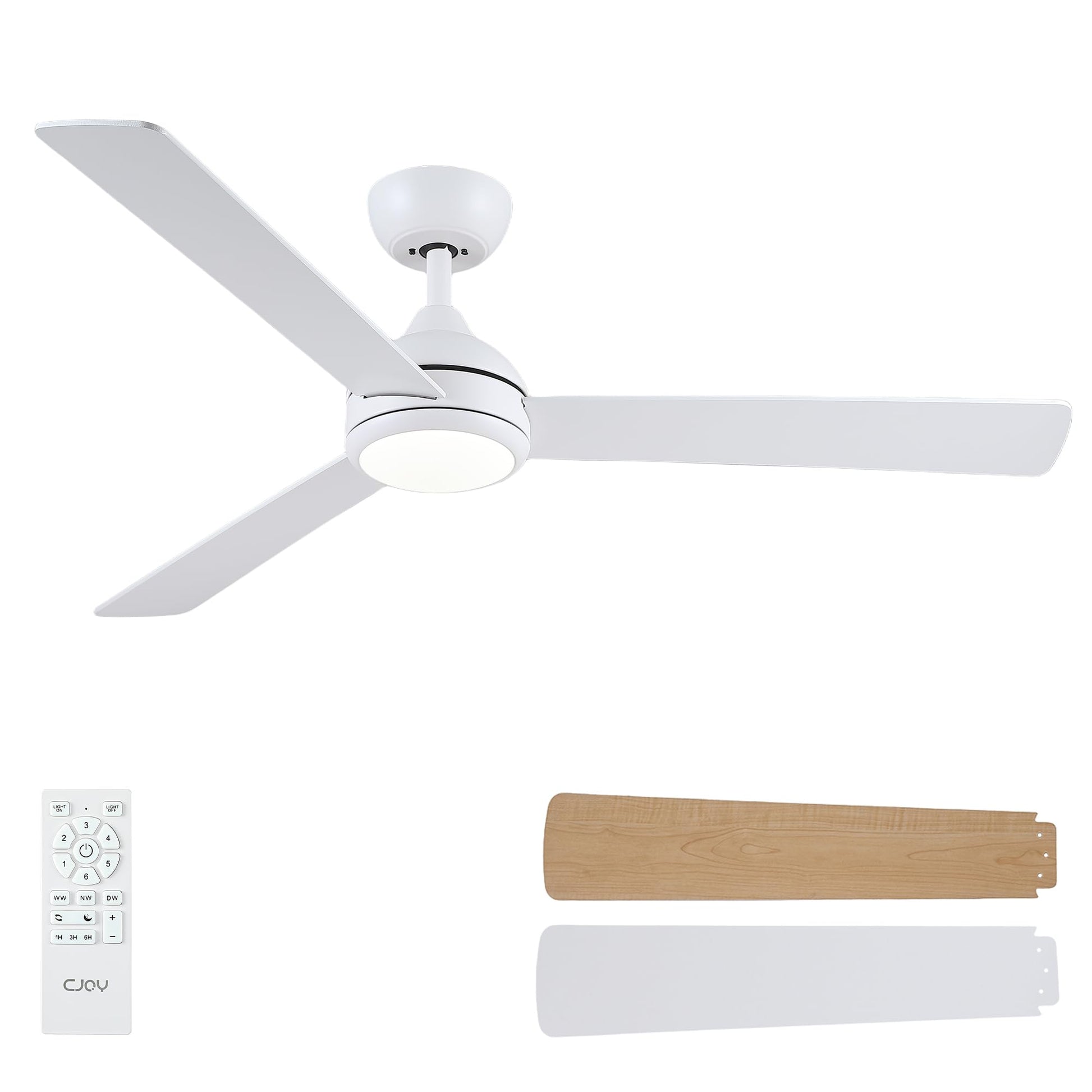 CJOY Deckenventilator mit Fernbedienung, 132 cm, weiß/holzfarben