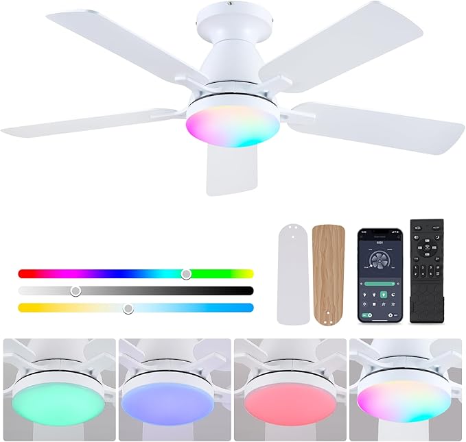 Shanggu Deckenventilatoren mit Licht und Fernbedienung - 132CM RGB