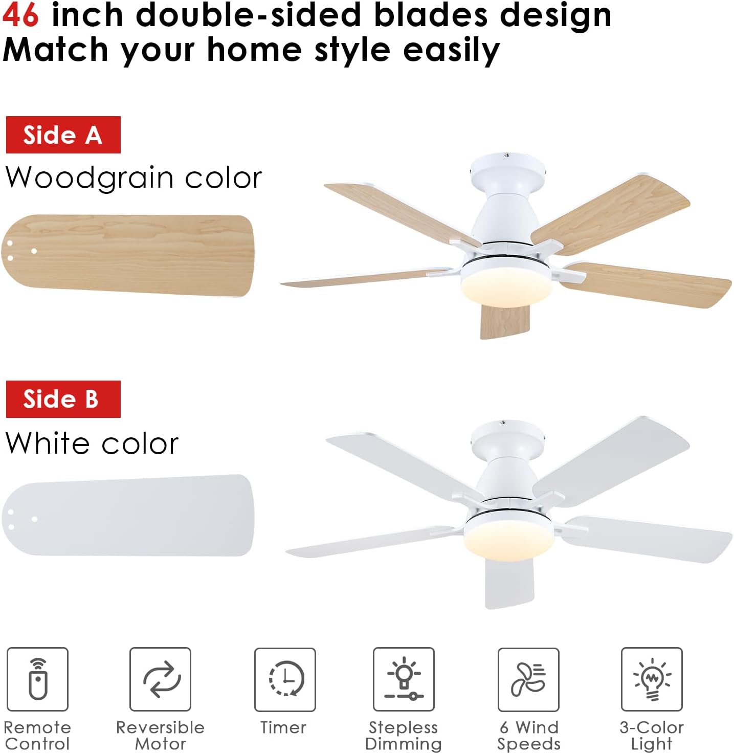 Shanggu Deckenventilatoren mit Licht und Fernbedienung - 132CM RGB