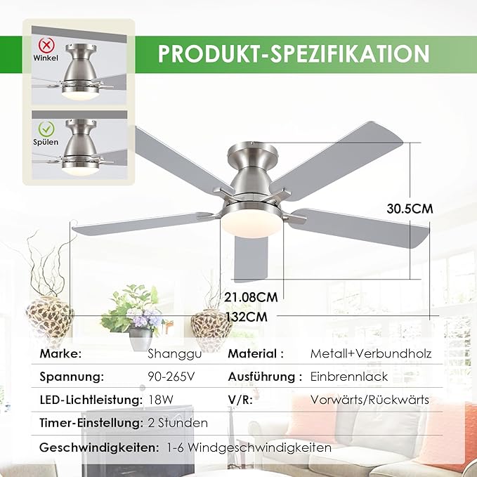 Deckenventilatoren mit Beleuchtung und Fernbedienung - 132 cm