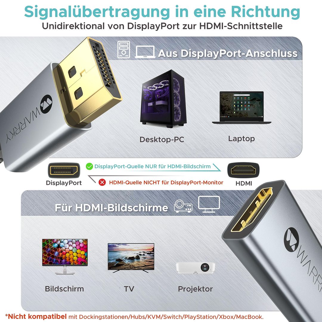 WARRKY 4K DisplayPort zu HDMI Adapter