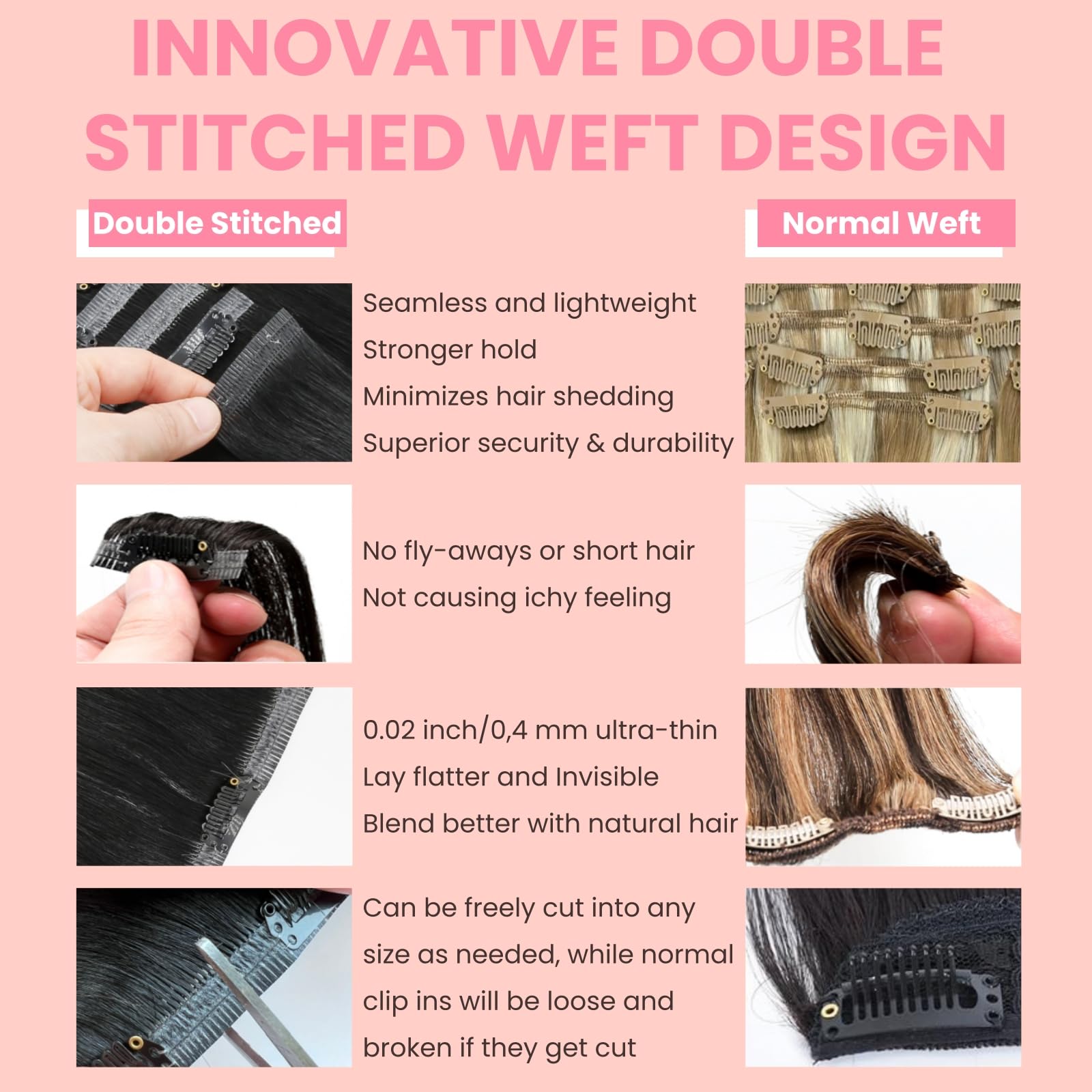 FUOTONBUTY Clip-in Extensions Echthaar, Schwarz, 90g