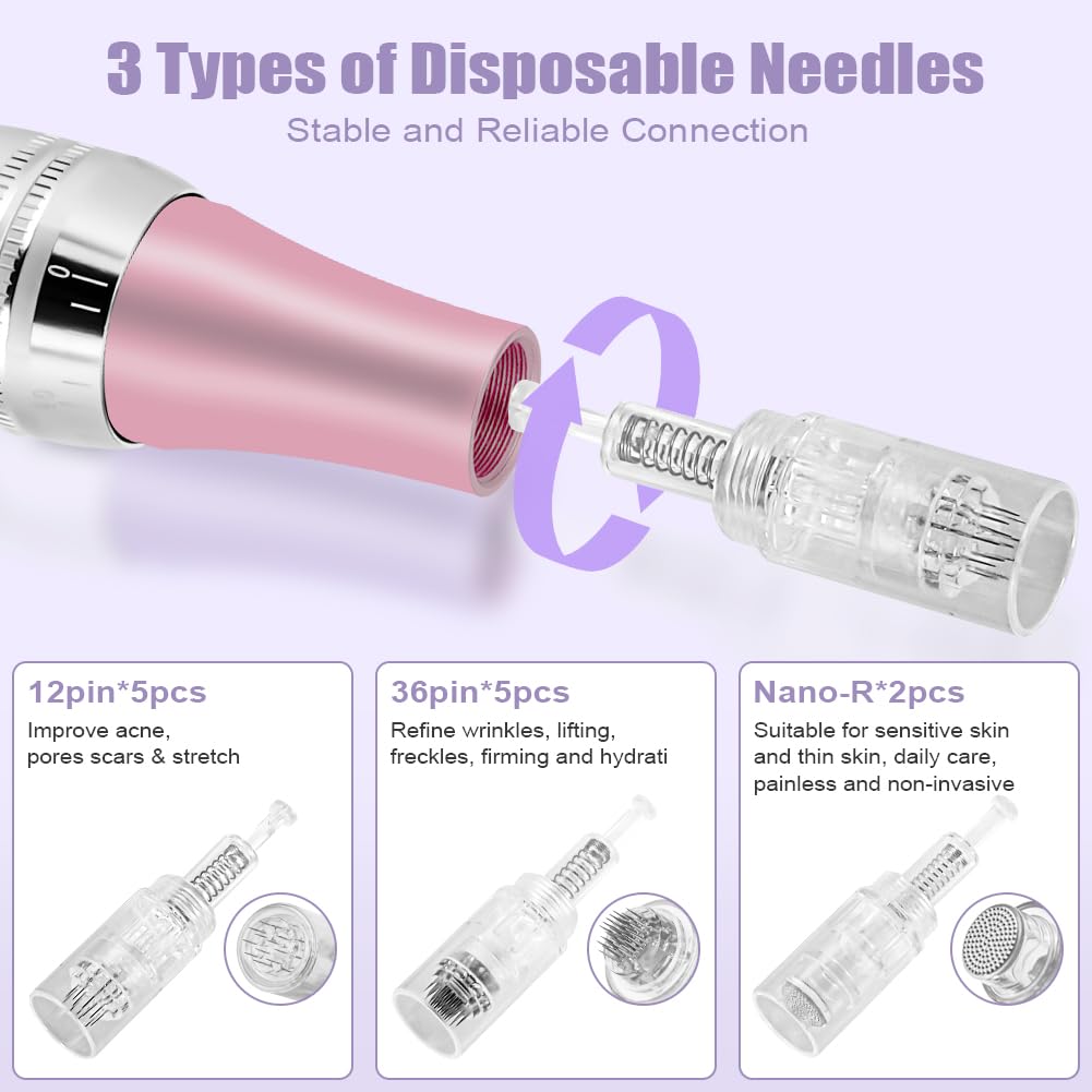 Vicloon Elektrischer Microneedling Pen – LCD-Display, 5 Stufen, Pink