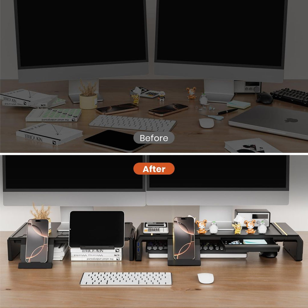 Dual-Monitor-Ständer/Desktop-Organizer mit Schublade/RGB-Licht, Tastatur