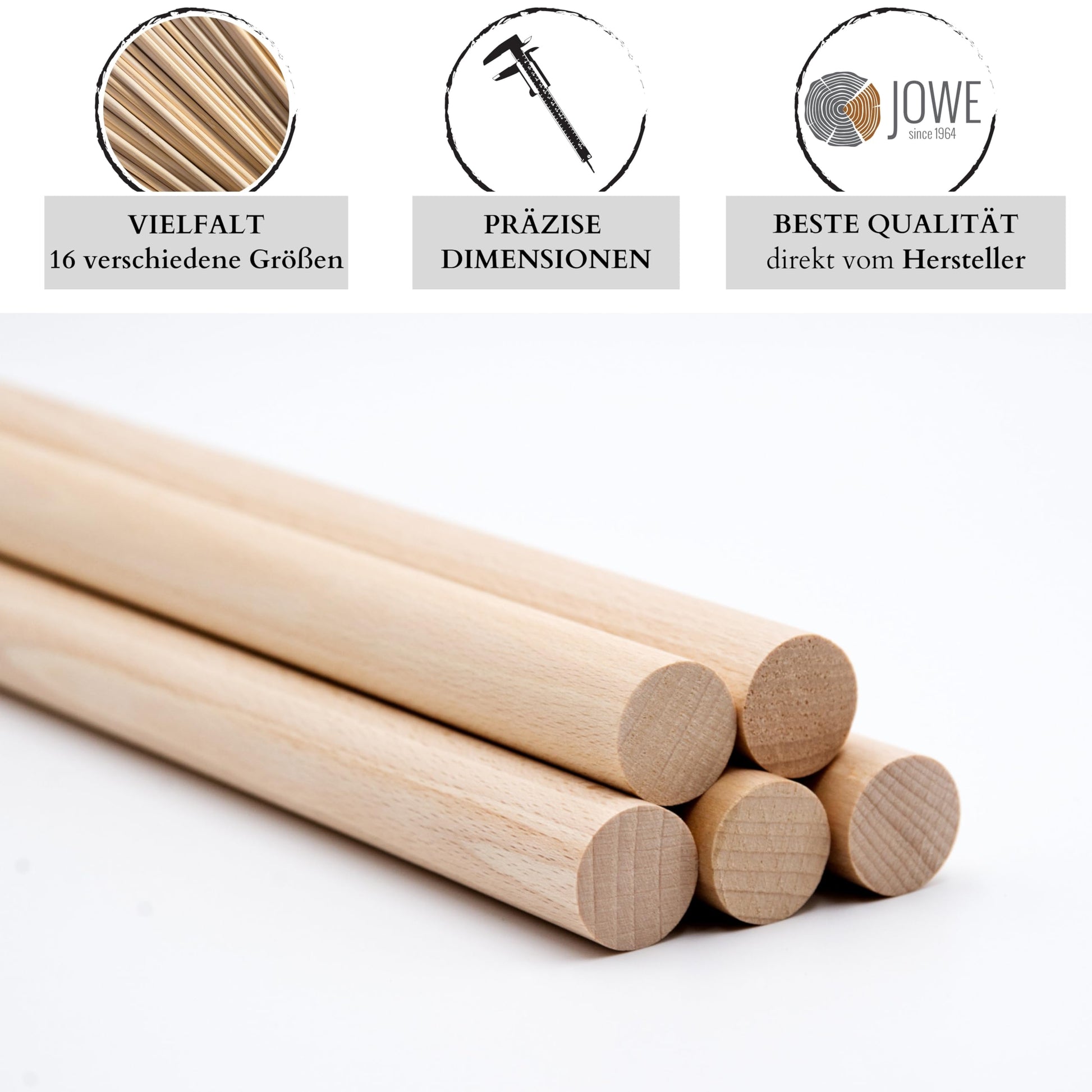 JOWE 10 Stück Buchenholz-Rundstäbe 12 mm, Länge 100 cm