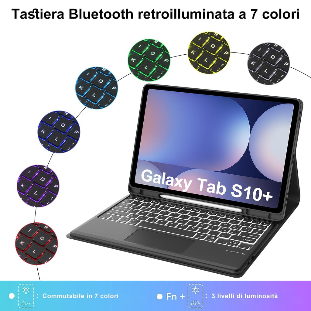 Bluetooth-Tastaturcover mit Touchpad für Samsung Galaxy Tab S10 Plus/S9 FE Plus/S9 Plus