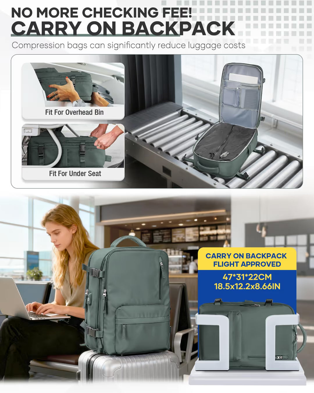 Вакуумна раница 40x30x20 за ръчен багаж Ryanair &amp; Wizzair – черна