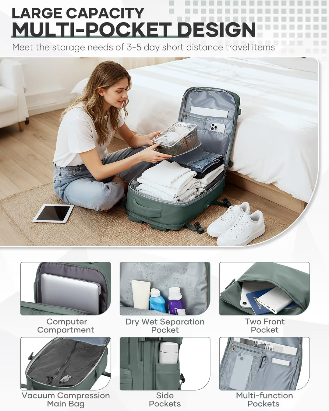 Вакуумна раница 40x30x20 за ръчен багаж Ryanair &amp; Wizzair – черна