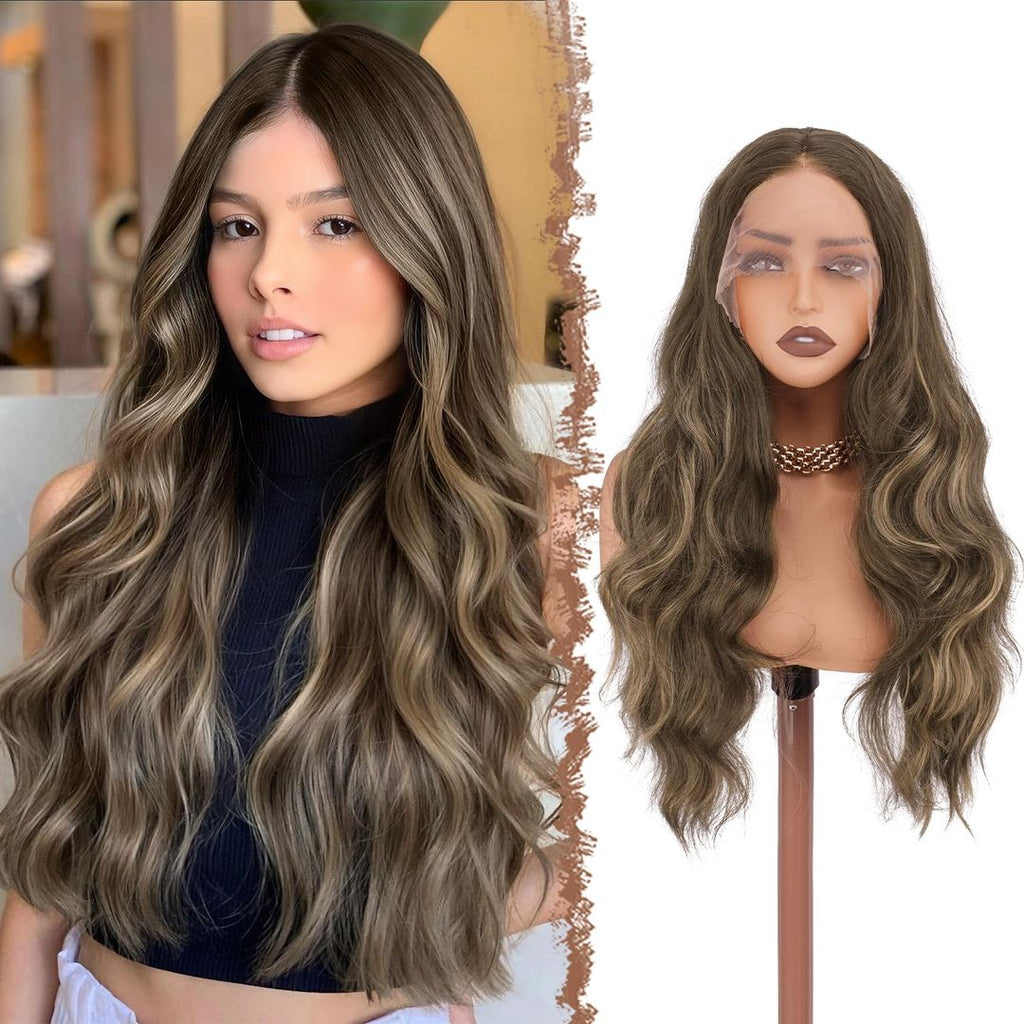 Front Perücke, Braun mit Blond 70 cm