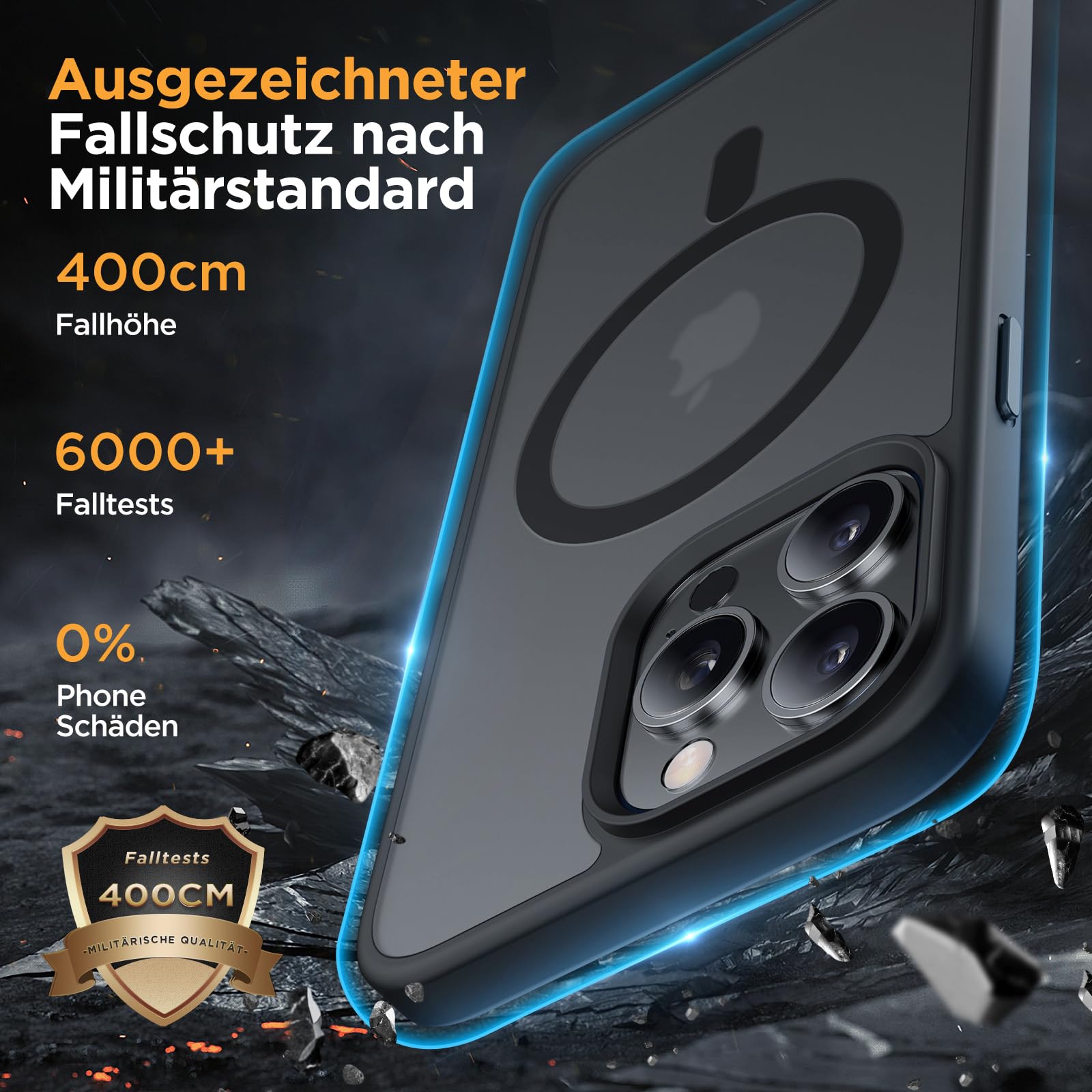 Miracase Hülle – iPhone 14 Pro, 2 Displayschutzfolien, Militärstandard, Mattschwarz
