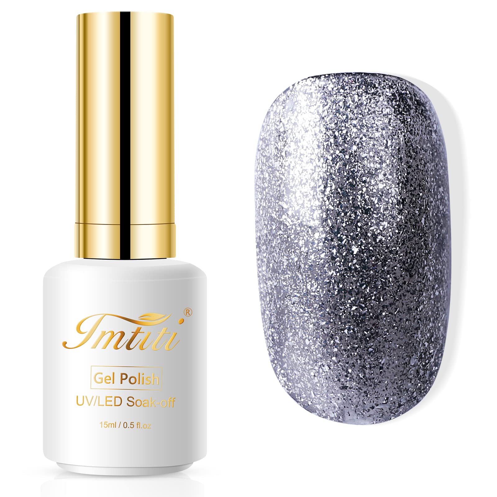 Gel-Nagellack, IMTITI 1 PCS 15 ml Platin-Schwarz Glitter